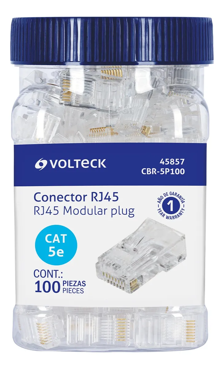 Plug RJ45 CAT5E, bte con 100 pzs, Volteck