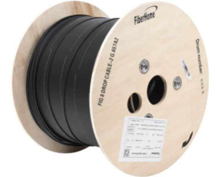 Carrete FiberHome de fibra óptica Drop redonda de 1 hilo, 2 km