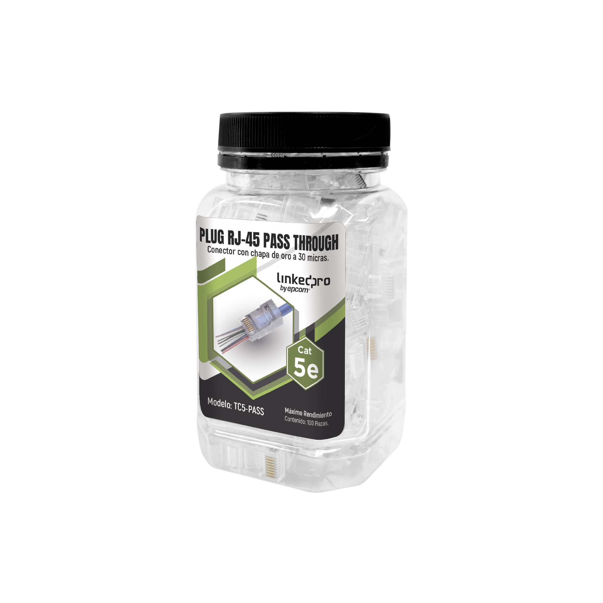 Bote con 100 Plugs Pass through RJ45 Cat5e sin blindaje