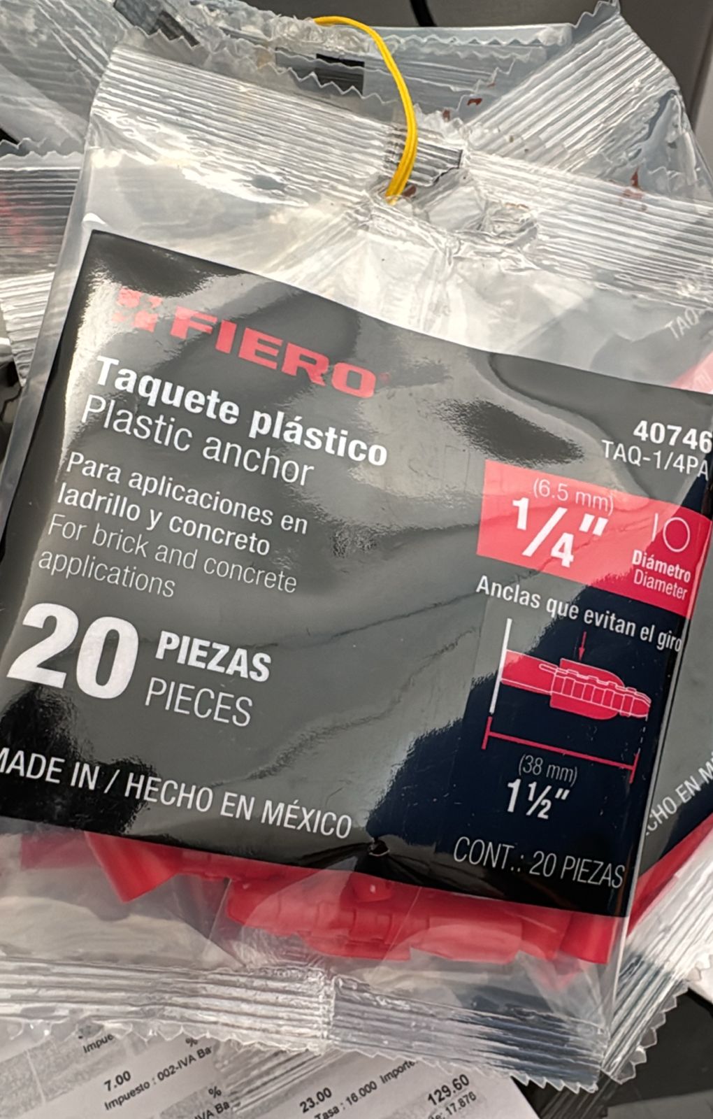 Taquetes plásticos Rojo FIERO 1/4"