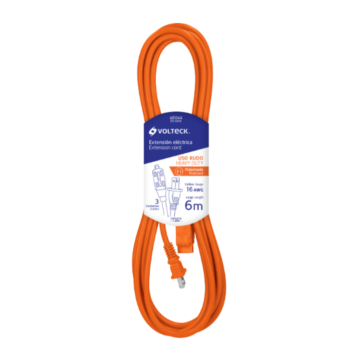 EXTENSION ELECTRICA USO RUDO, 6 MTS, CAL-16 VOLTECH