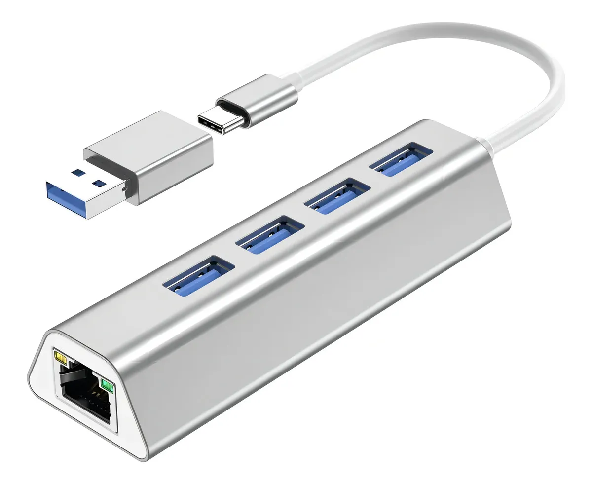 Adaptador USB-C a Ethernet Gigabit 5 en 1 Hub USB 3.0 con RJ45 y HDMI 4K