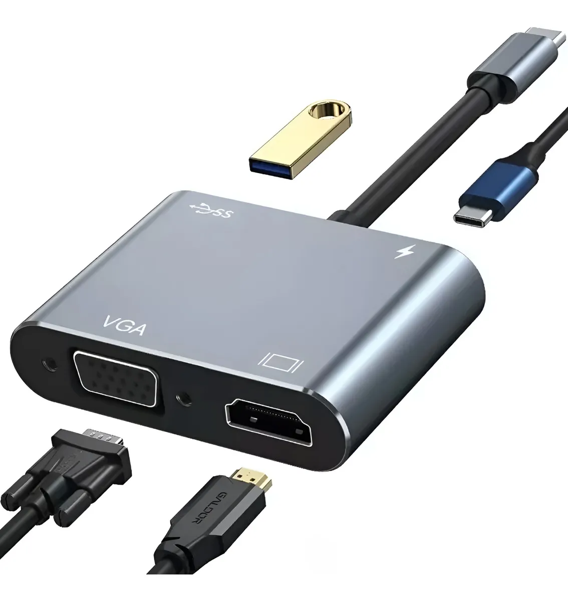 Gio Hub Adaptador Tipo C A Hdmi 4k Vga Usb 3.0 Pd 4 En 1