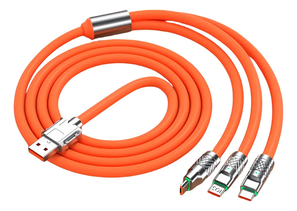 Cable Carga Rápida 3 En 1 USB a Lightning V8 Tipo C 1.2m