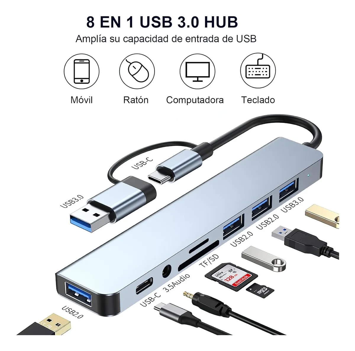 Hub Usb Multipuerto Con Usb 3.0 Adaptador Usb C