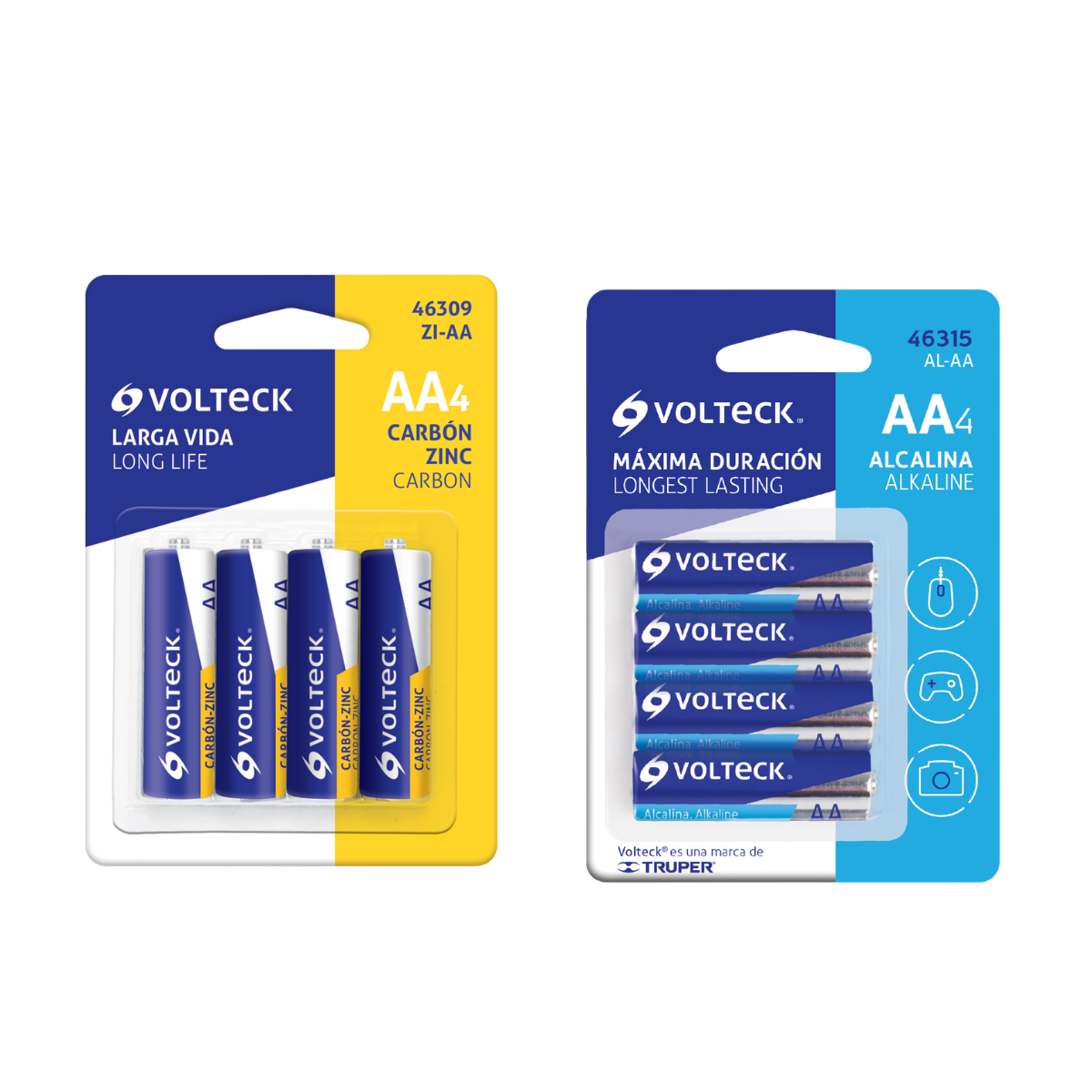 Pilas AA Volteck, empaque con 4 piezas