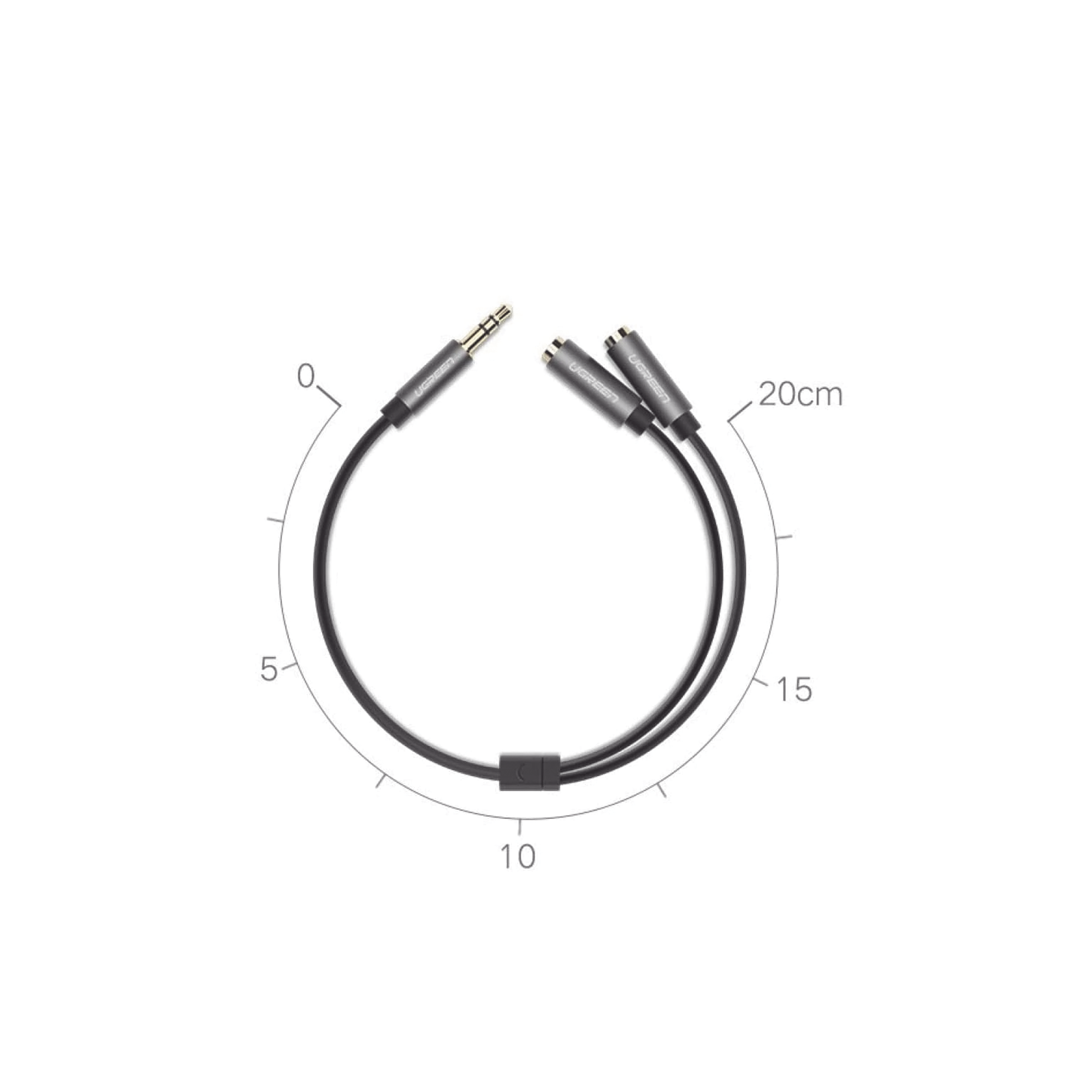 Cable Adaptador/Divisor de Audio de 3.5mm Macho a 2 Terminales de 3.5mm Hembra / 25 cm de Longitud / Cable TPE