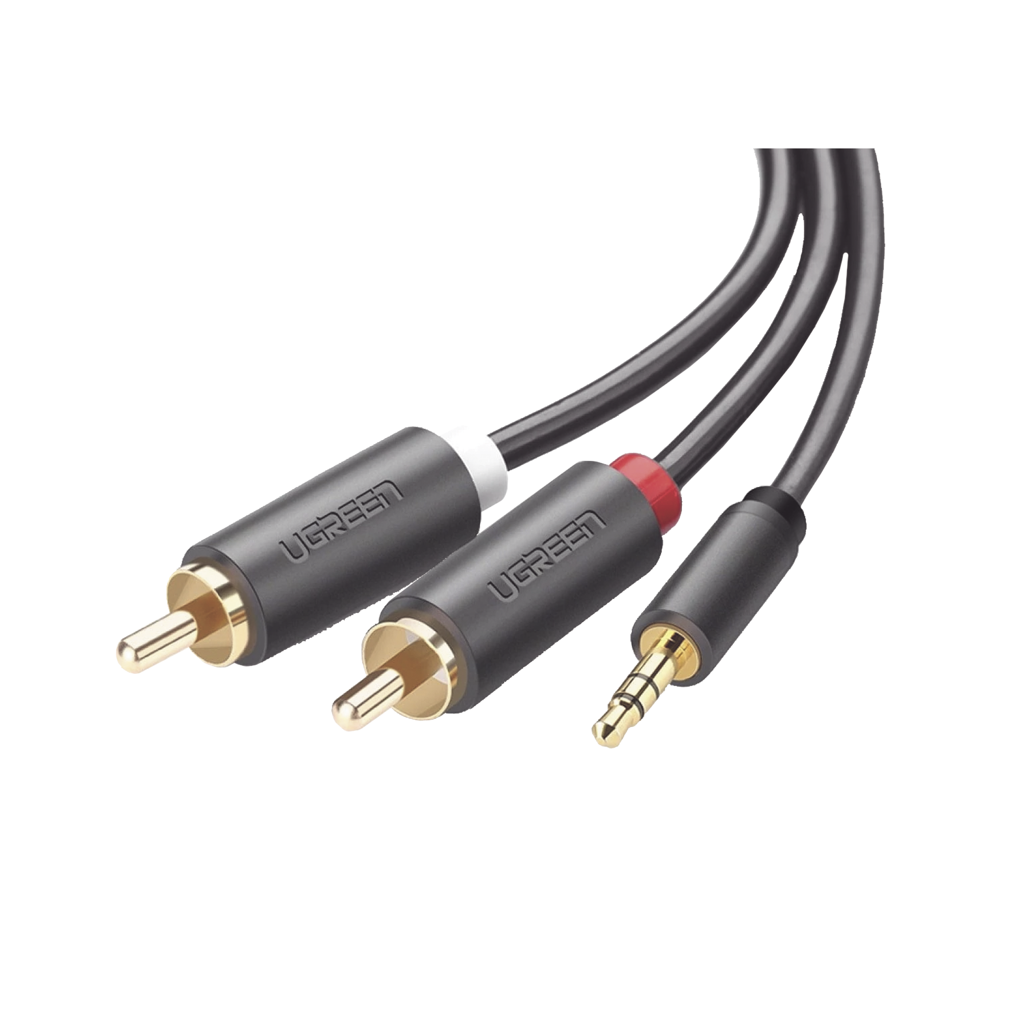 Cable Adaptador de 3.5mm Macho a 2 RCA Macho / 3 Metros (9.84 Pies) / Color Gris / Blindaje Múltiple / ABS / Alta Calidad