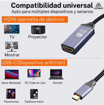 Adaptador De Cable Usb Tipo C a Hdmi 4k 60hz Hd