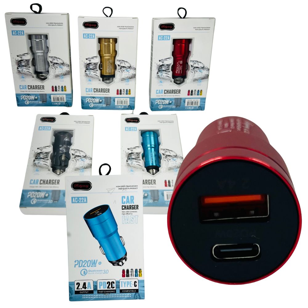 CARGADOR ENCENDEDOR TIPO C Y USB AC22A