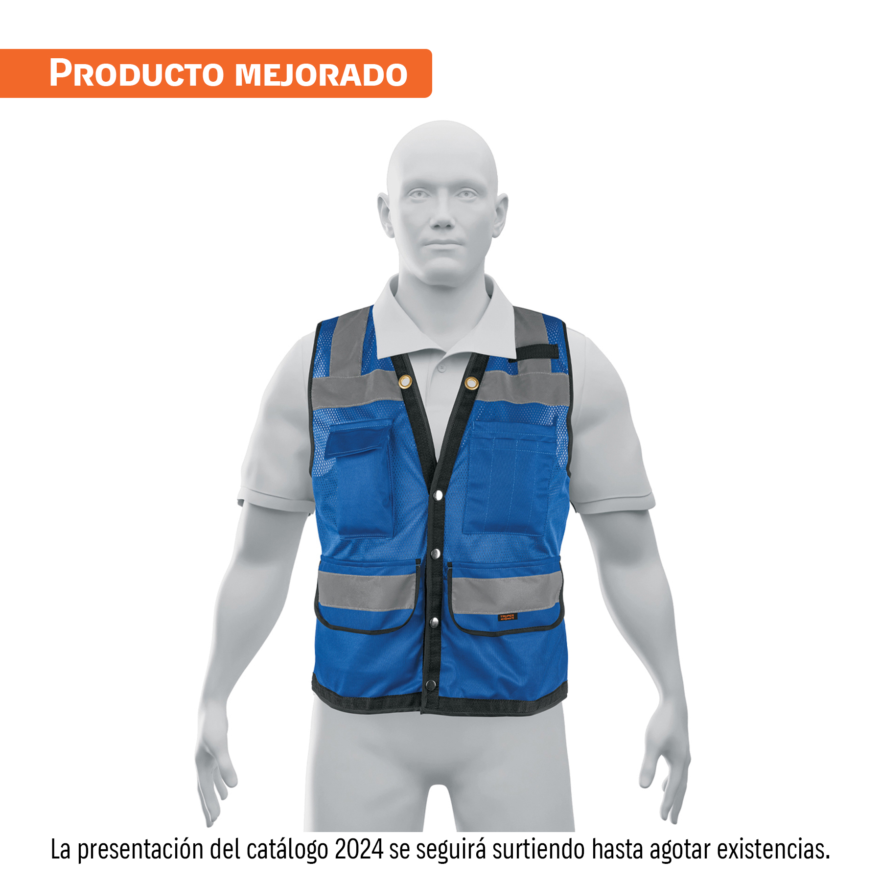 Chaleco seguridad reforzado azul con bolsas, M