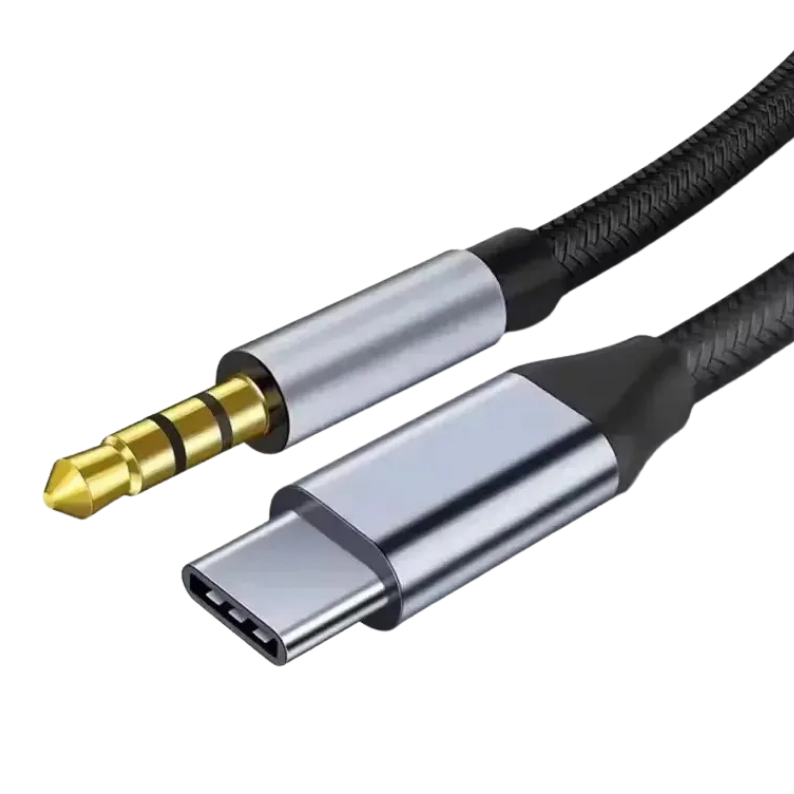 1m Cable Auxiliar Tipo C A Jack 3.5mm 2pcs Negro Para Auto
