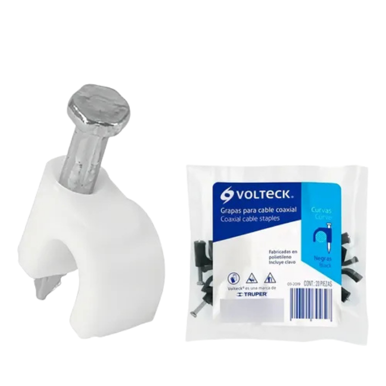 Grapas curvas Volteck de 5 mm para cable, bolsa con 20 piezas