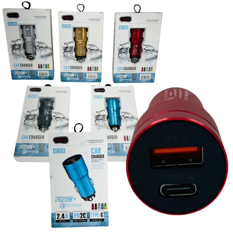 CARGADOR ENCENDEDOR TIPO C Y USB AC22A