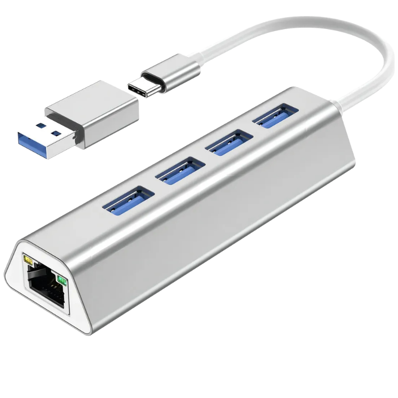 Adaptador USB-C a Ethernet Gigabit 5 en 1 Hub USB 3.0 con RJ45 y HDMI 4K