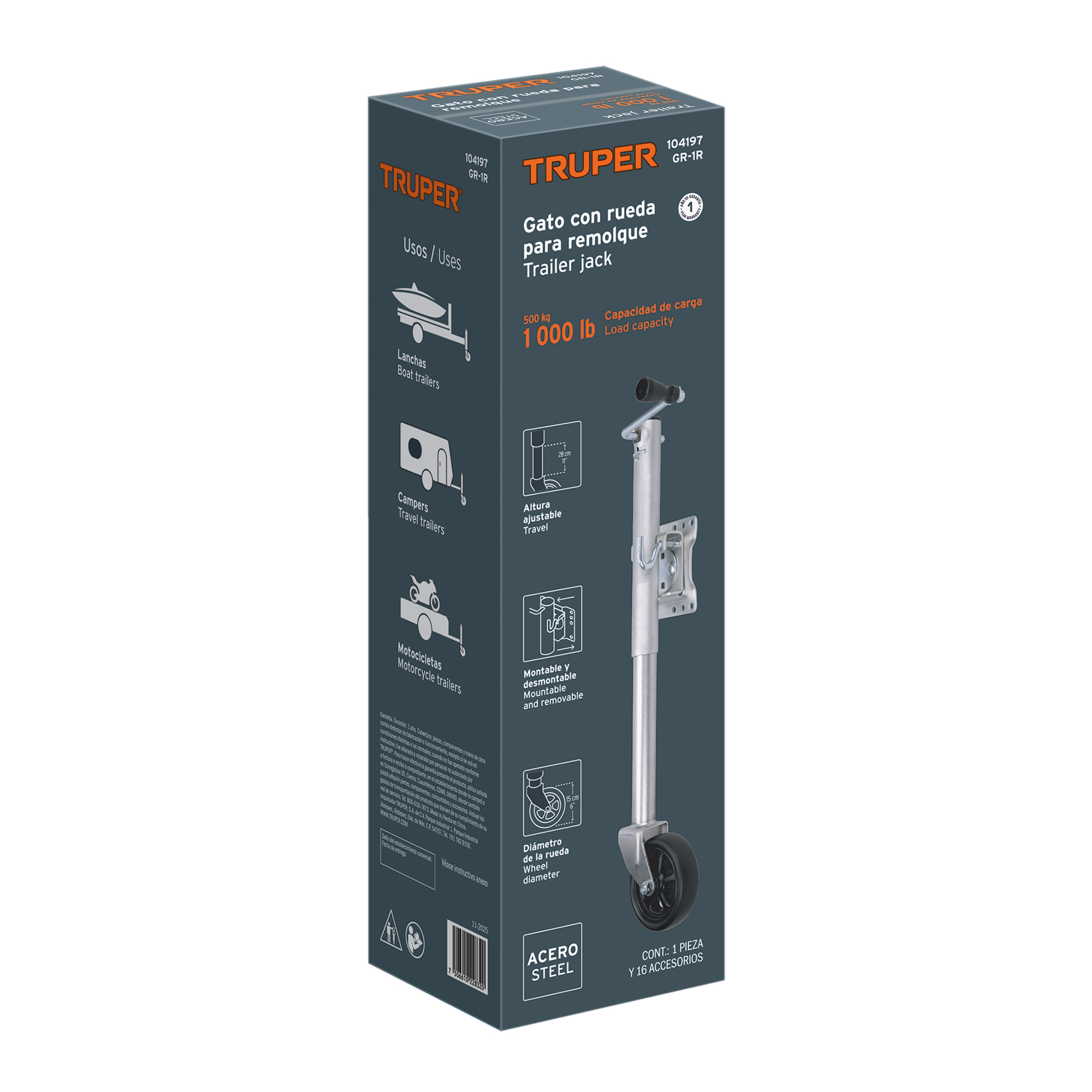 Accesorio para remolque, 1,000 lb (500 kg) 6 kg, Truper (clave GR-1R, código 104197)