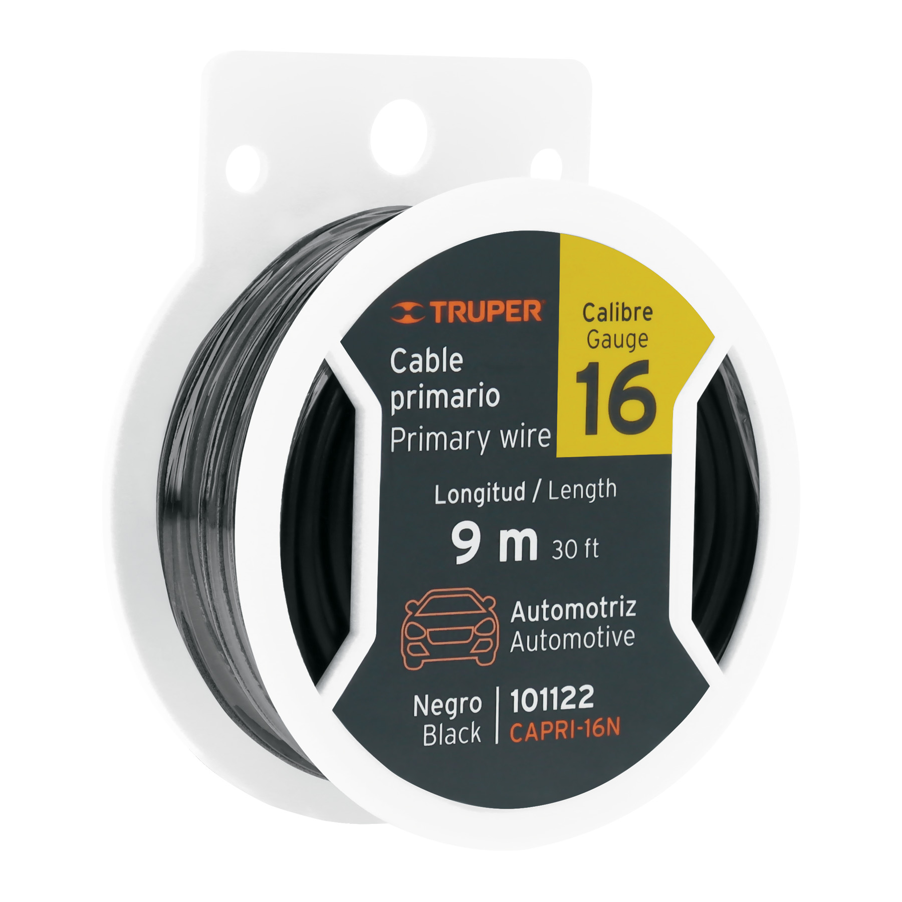 Cable pasacorriente para automóvil, 16 9m 1 mm, Truper (clave CAPRI-16N, código 101122)