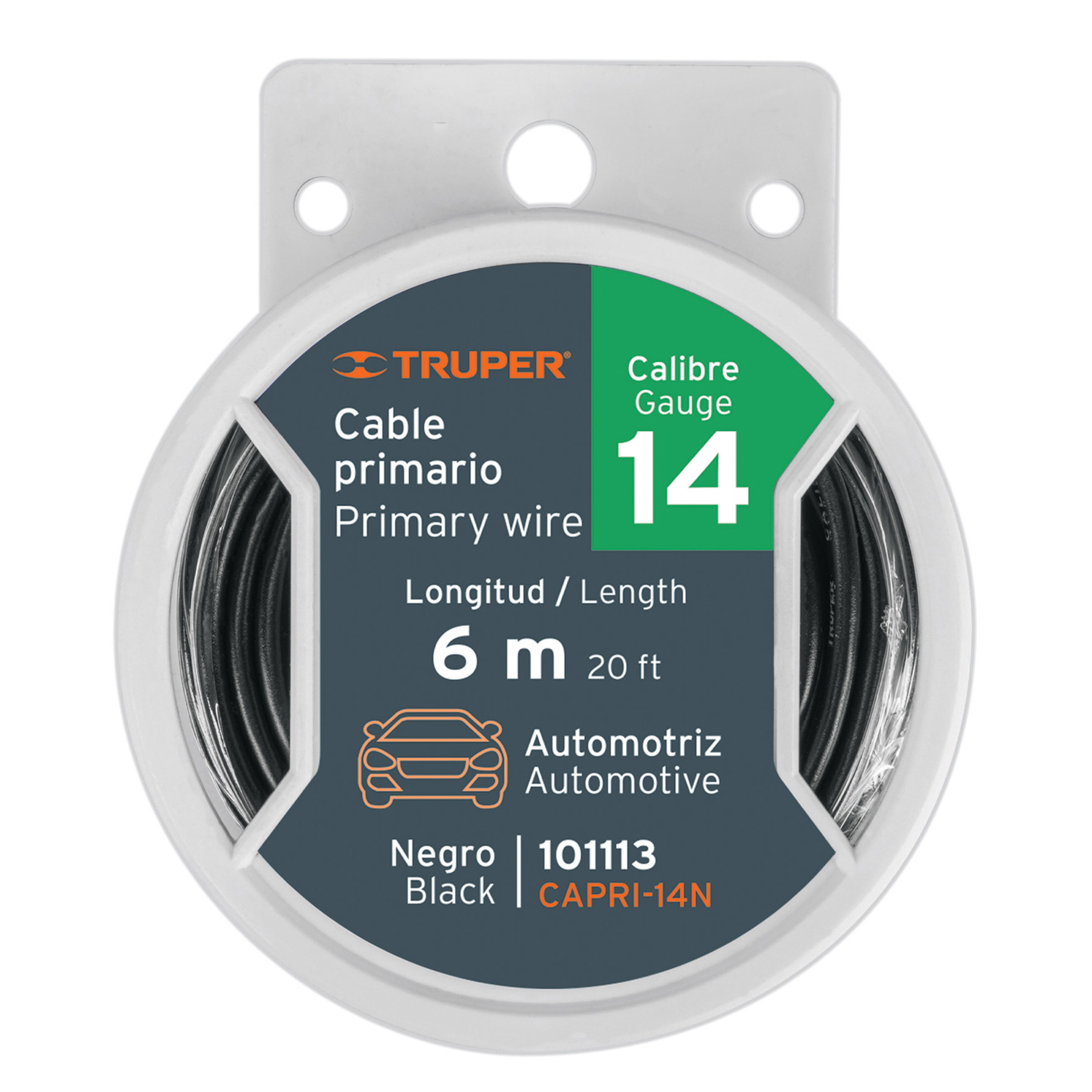 Cable pasacorriente para automóvil, Negro 14 6m 2 mm, Truper (clave CAPRI-14N, código 101113)