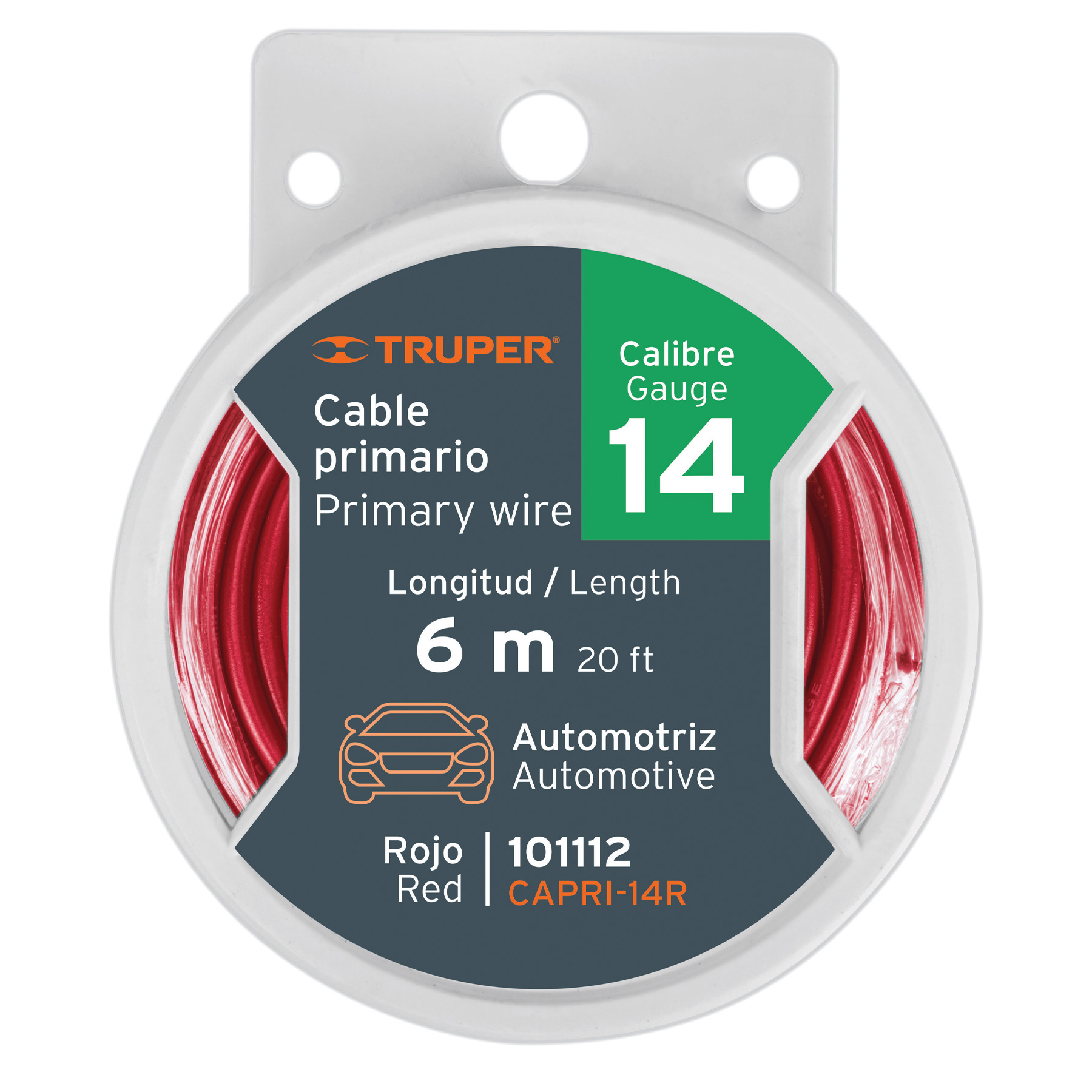 Cable pasacorriente para automóvil, Rojo 14 6m 2 mm, Truper (clave CAPRI-14R, código 101112)