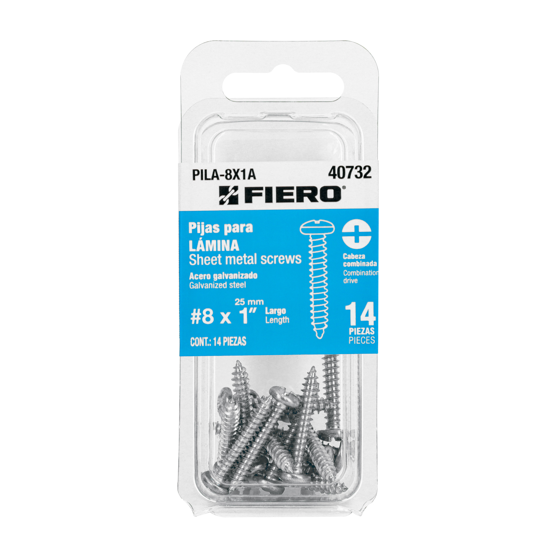 Clavo y pija de fijación, P A-8 1A (25 mm) 14, Fiero (clave PILA-BXIA, código 40732)