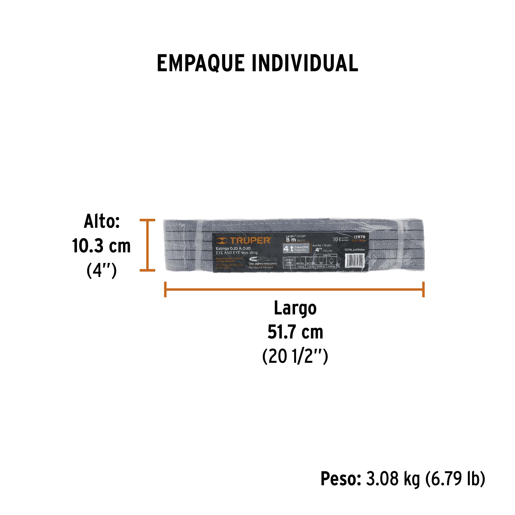 Eslinga ojo a ojo, 8 m, Truper (clave ESLI-408, código 17878)